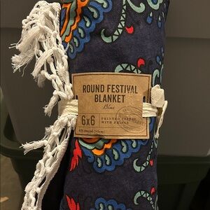 Cost Plus World Market Blue Festival Blanket with Fringe